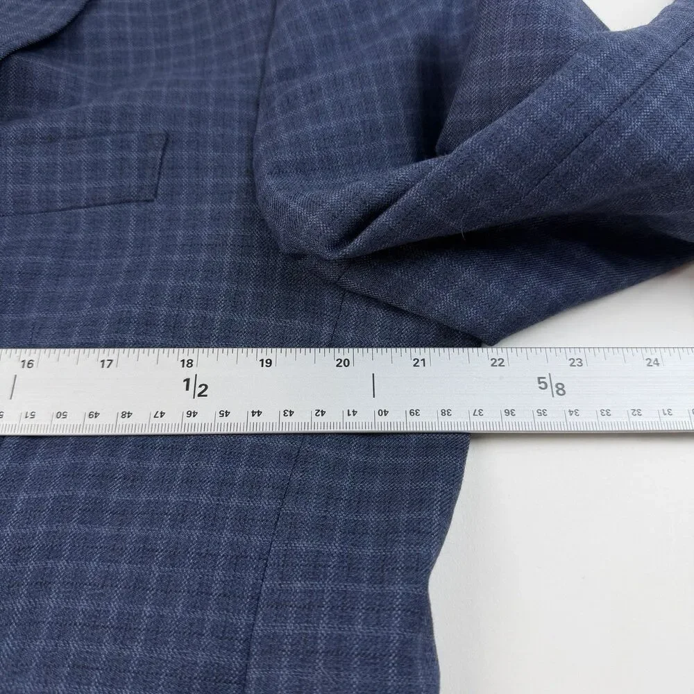 Jos. A Bank Travelers Collection Blazer 40R Tailored Fit Blue Plaid Wool Jacket